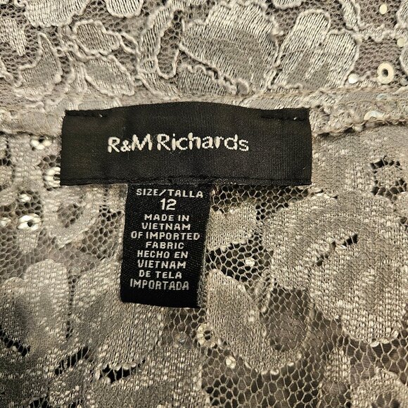 R&M Richards Womens 12 Sequin Lace Jacket Dress Set Sequins Silver Gray formal - Picture 14 of 16